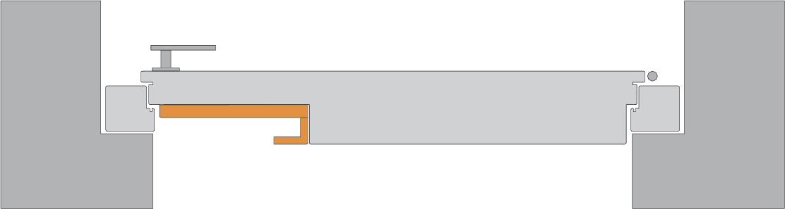 Ein schematisches Diagramm eines Metallverschlusses in Grau und Orange.