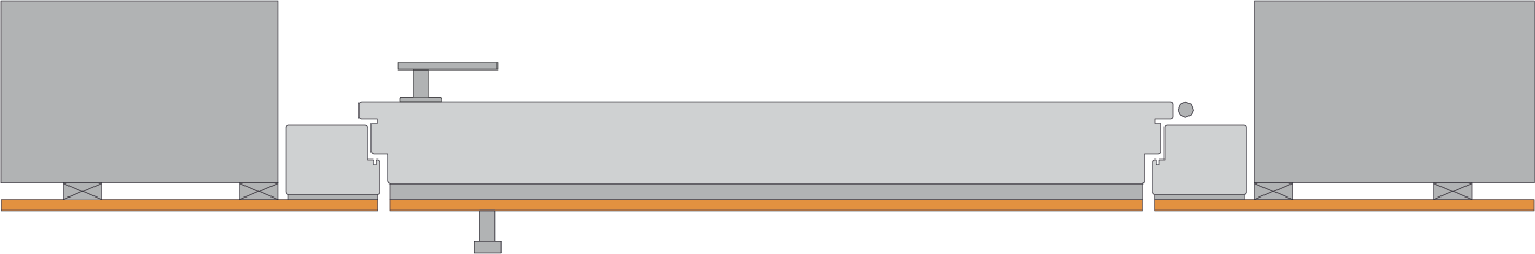 Ein schematischer Zug mit grau-orangen Details auf vereinfachtem Gleis.