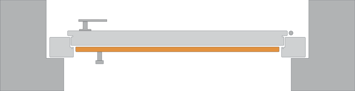 Technische Querschnittzeichnung einer grauen Konstruktion mit orangefarbenem Element